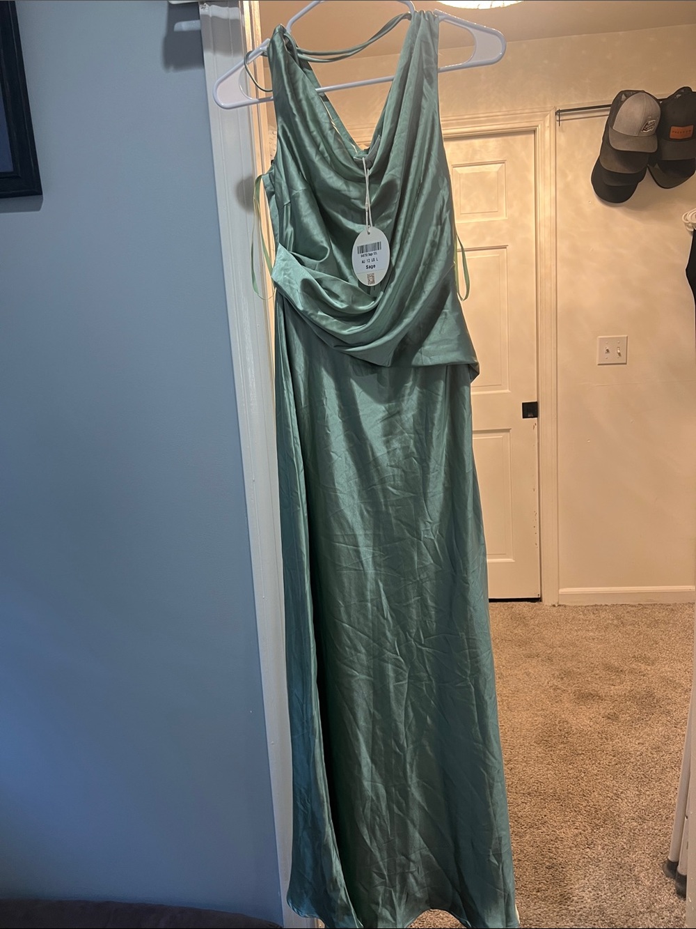 Sage Brand Draped Cowl Neck Maxi Dress in Sage Green